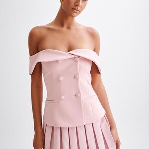 Meshki Pink Off-Shoulder Button Down Shirt and Skirt - MEDIUM